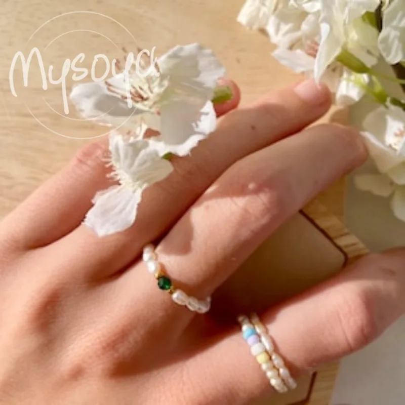 

Кольцо MYSOYA с белым рисовым пресноводным жемчугом 2 мм в подарочной упаковке для нее/юма, дня рождения/свадьбы/Рождества/новогоднего подарка