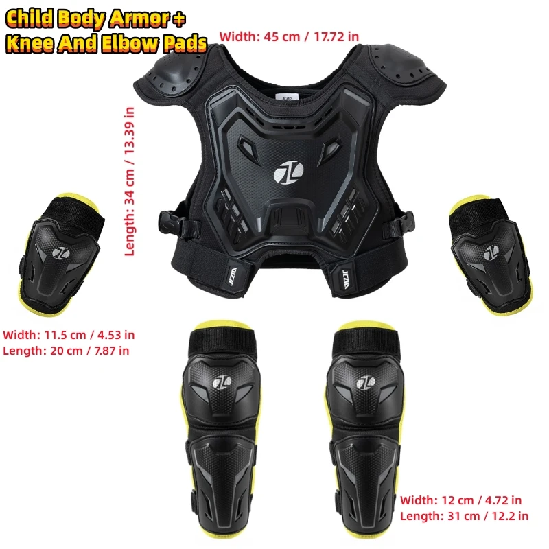JCAA Children Protective Armor Vest Set With Knee Elbow Pads Hard Shell Full Body Protection for Cycling Skateboard Scooter ATV