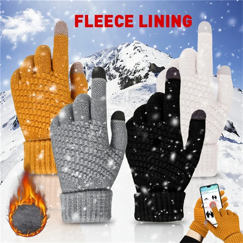 Winter Wool Warm Knitted Glove Mobile Phone Touch Screen Knitted Gloves Full Finger Guantes Female Crochet Glove For Men Women