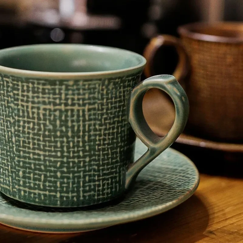 Espresso Cup and Saucer Set Afternoon Tea Latte Mug Handmade Craft Workshop Style Home Cafe Use