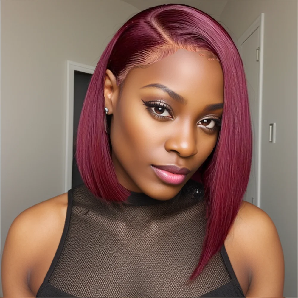 

99J Straight Bob Wigs Lace Front Human Hair Wigs 13x4 Lace Frontal Human Hair Wig Burgundy Straight Short Human Hair Bob Wigs