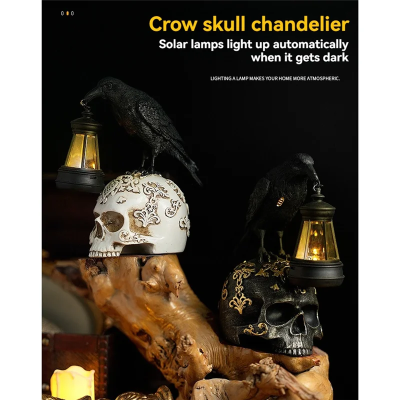 Mophe-para decorações de halloween resina corvos crânio lâmpada escultura luz noturna design gótico escuridão