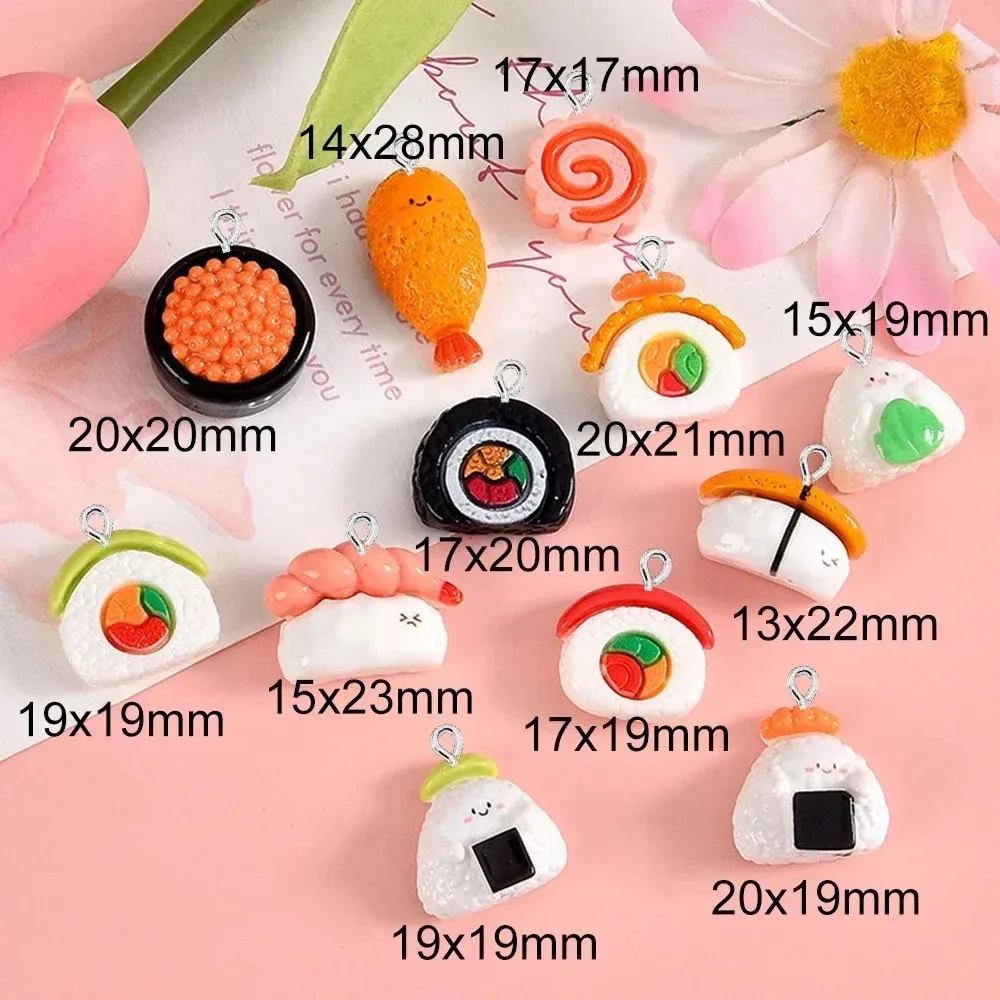 10 Pack Glossy Sushi Snack Series Flat Back Charms Simulation Food Pendants DIY Decor Findings for Hairpins Earrings Bracelets