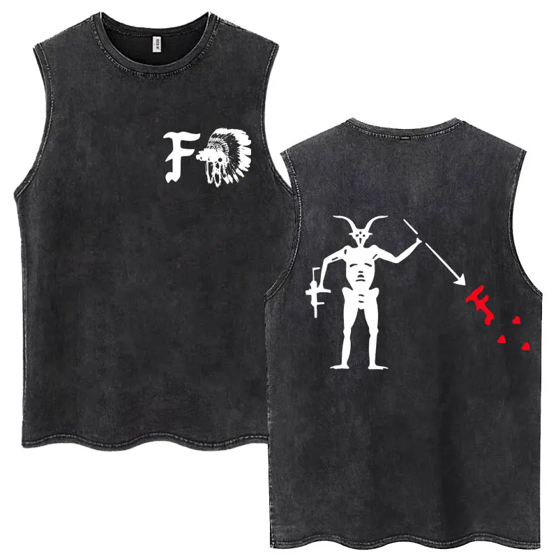 

Forward Observations Group Washed Tank Tops FOG Death Skeleton Satan Men Women T Shirts Hip Hop Oversized Cotton Sleeveless Tees
