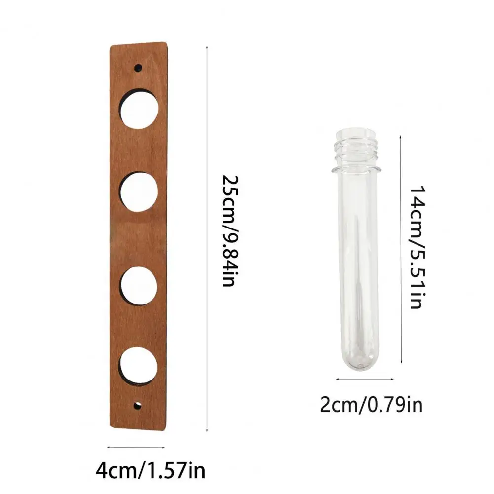 14cm Tube Wall Propagation Station Hanging Wooden Stand With 4 Test Tubes Flower Vase Planter For Home Office Hydroponic Cutting