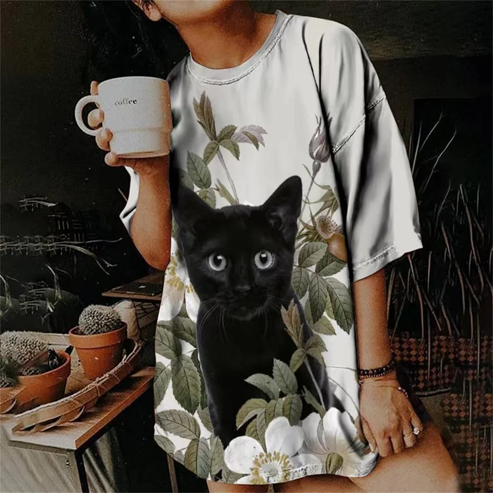 Summer T Shirts for Women 3d Cute Cat Fashion Print T-shirt Women\'s Clothing Short Sleeves Harajuku Animals Girls Kawaii Top Tee