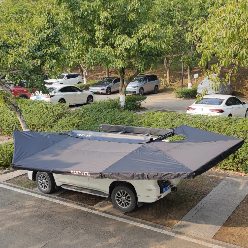 Waterproof 4x4 Road Car Roof Top Tent Aluminum Hard Case 270 Degree Awning Outdoor Camping Sunshade For Cars