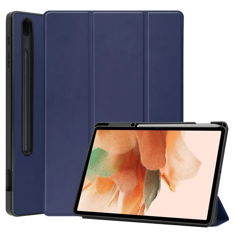 

Tri-fold Stand PU Leather + TPU Inner Tablet Cover Smart Case with Pen Slot for Samsung Galaxy Tab S7 FE SM-T730/SM-T736 - Dark