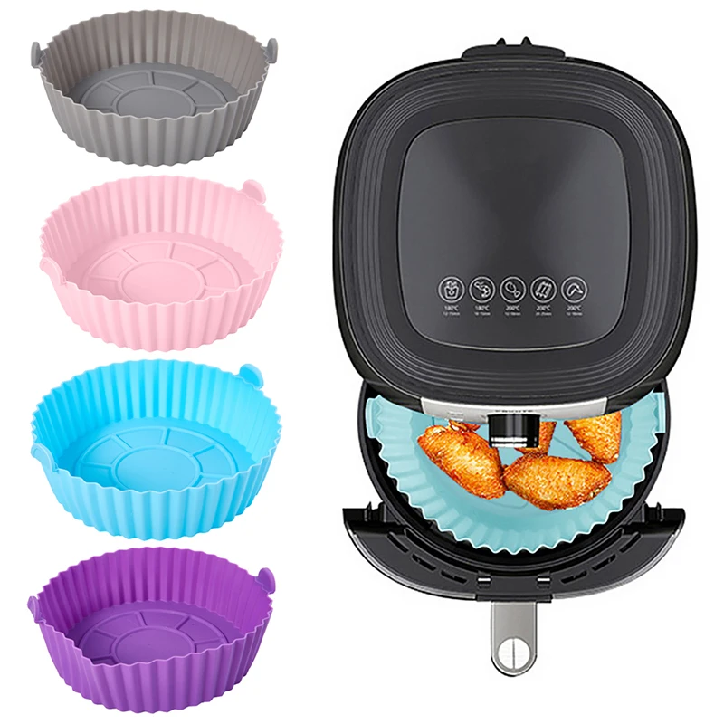 16.5cm Air Fryer Reusable Pot Silicone Oven Baking Tray Round Liner Easy Clean Pizza Plate Grill Pan Mat Air Fryer Accessories