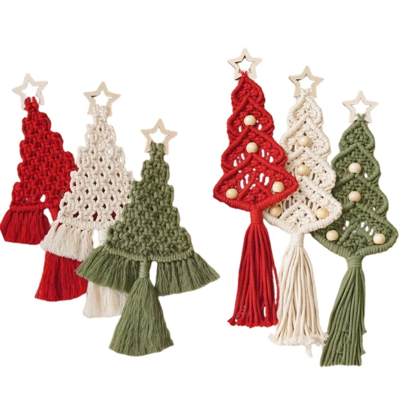 Christmas Tree DIY Material Pack Bohemian Tassels Wall Hanging XmasTree Macrames Handwork Kits for Home Decorations