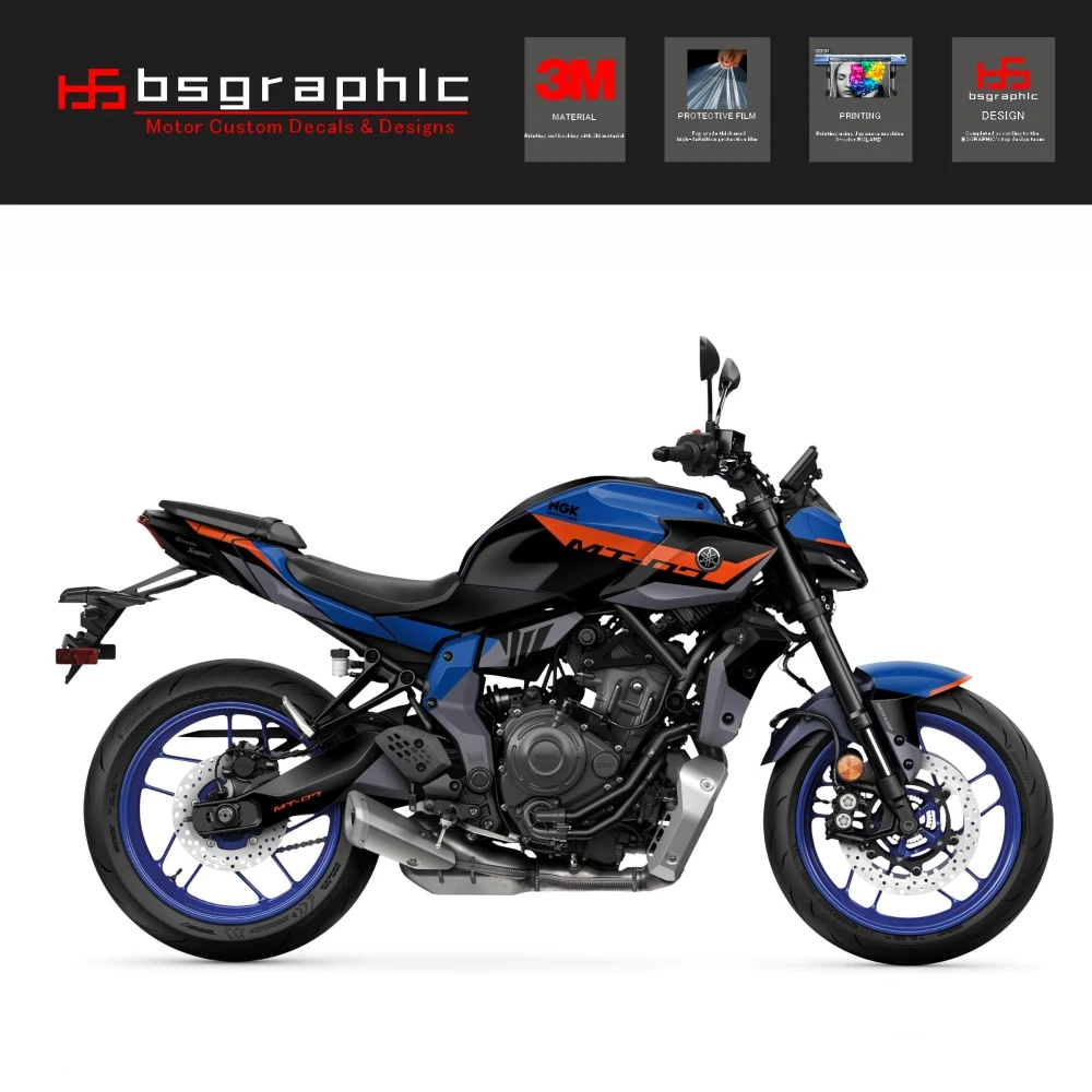 

Motorcycle Body Fairing Protective Sticker Decal Street Bike Torque Graphic Kit Blue For Yamaha Mt-07 MT07 2025 2026
