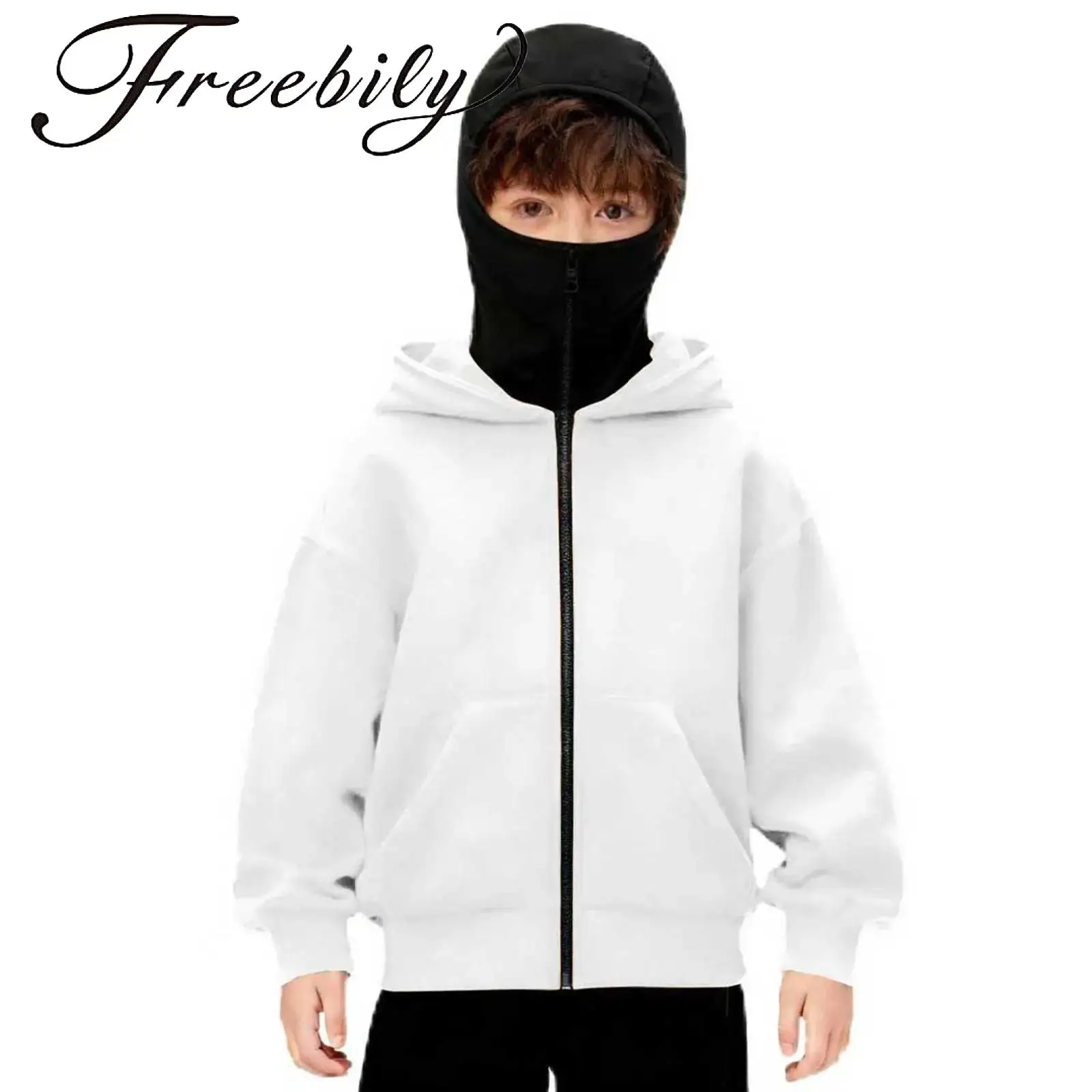 

Kids Boys Girls Zipper Coat Double Hooded Sweatshirt Long Sleeve Sports Jacket Outerwear with Pockets