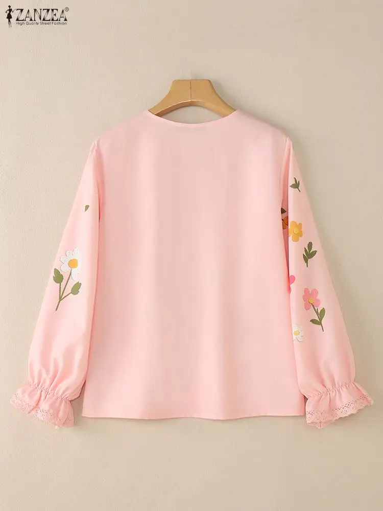 ZANZEA 2025 Autumn Blouse Open Front Cardigans Shirt Women Casual V Neck Long Sleeve Print Cardigan Female Cover Up Kimono Tops