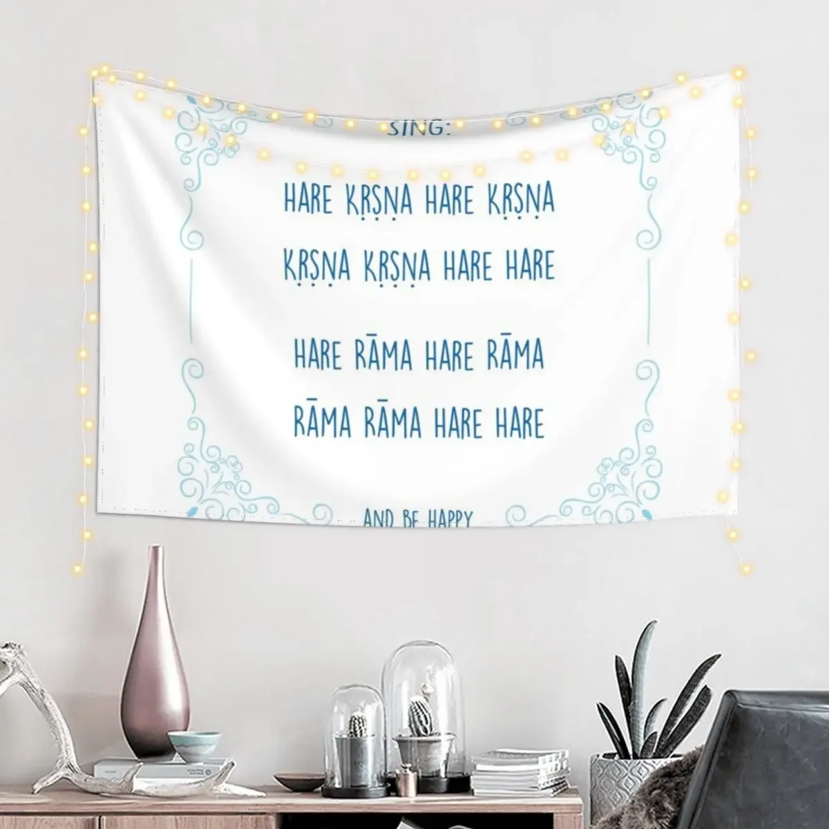 Hare Krishna Movement Mantra Blue Tapestry Wall Deco Home Decor Aesthetic Bedrooms Decor Tapestry