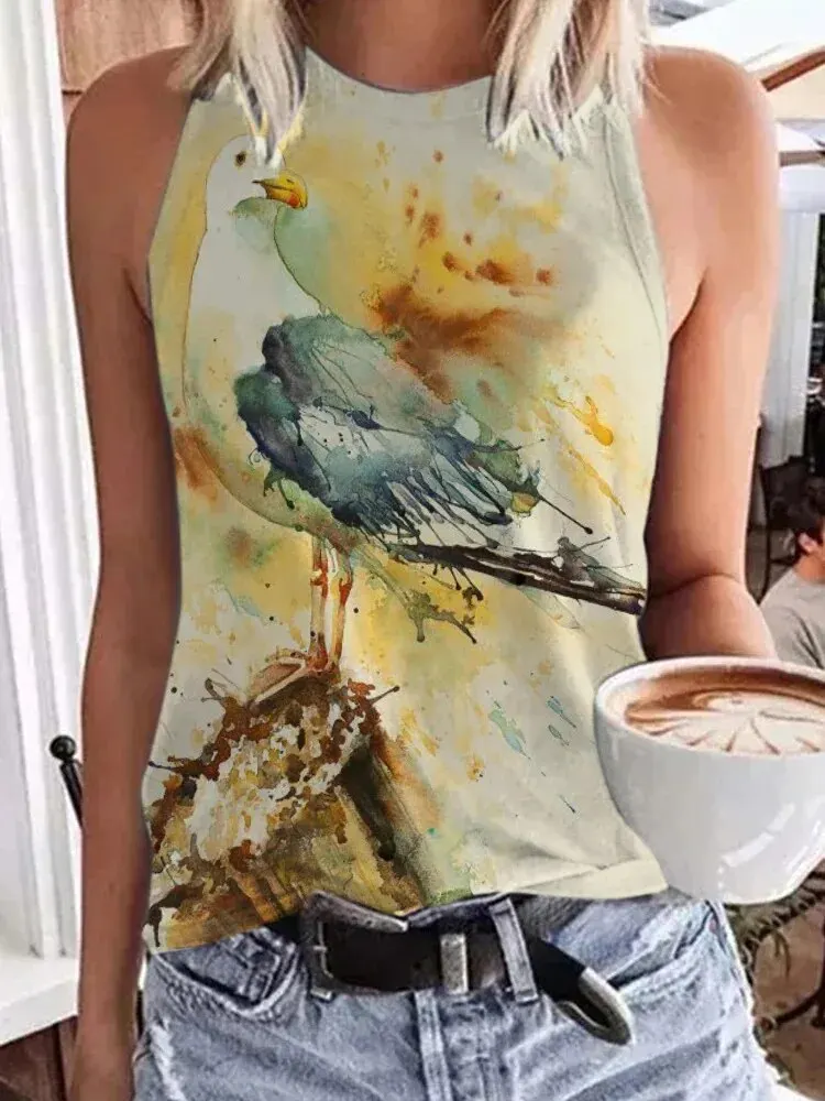 Abstract Art Flower 3D Print Tank Tops Women Fashion Streetwear Oversized O-Neck Vest Off Shoulder Sleeveless Woman Camisole