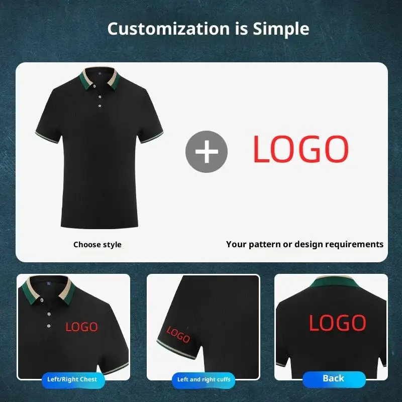 210g Silky Cotton Contrasting Collar Short Sleeved Polo Shirt With Men's Printed Logo High-quality Corporate Group Work Uniform