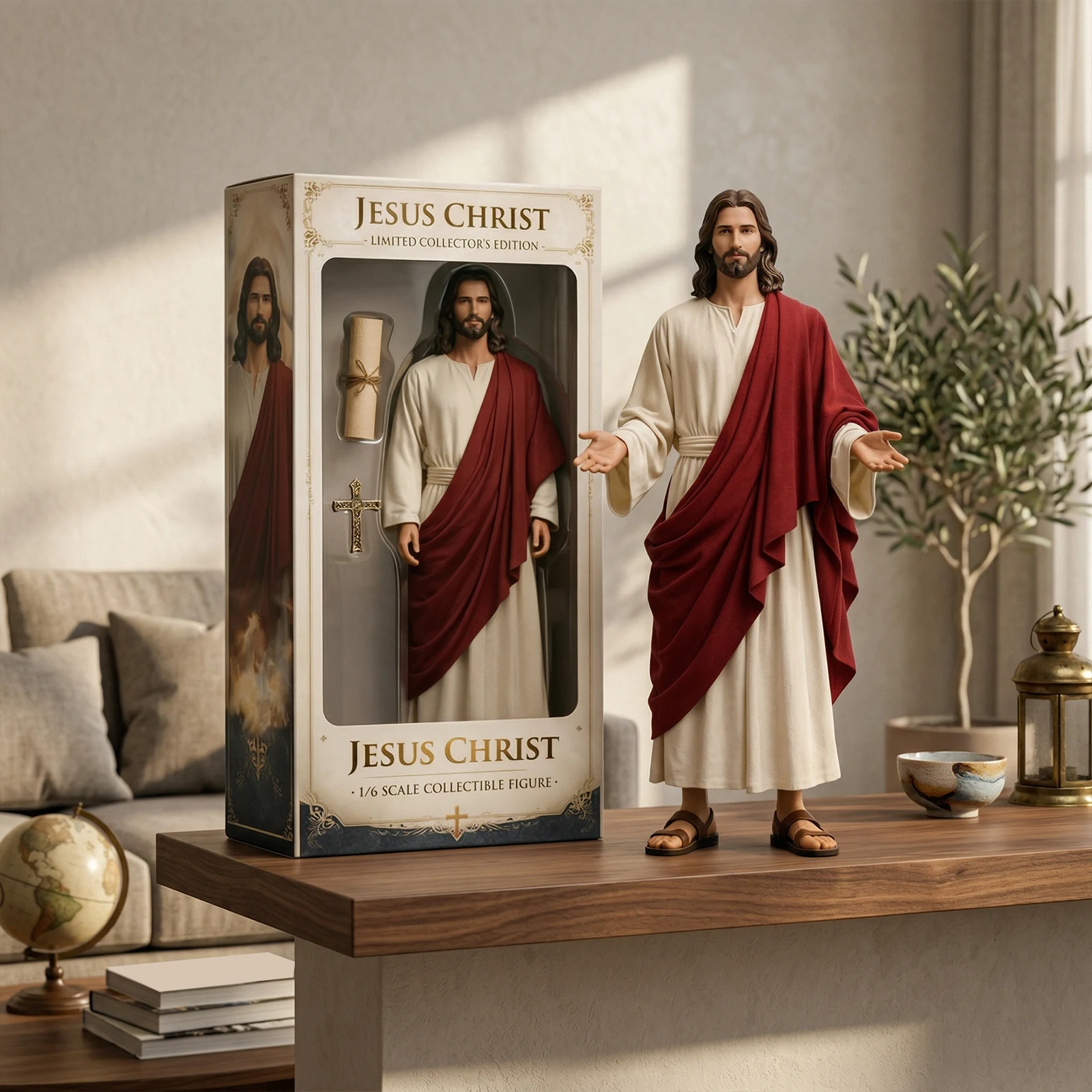 Statue de Jésus aux bras ouverts, figurine à l'échelle 1/6, figurine de Jésus-Christ peinte à la main pour la décoration de la maison, collection de cadeaux religieux