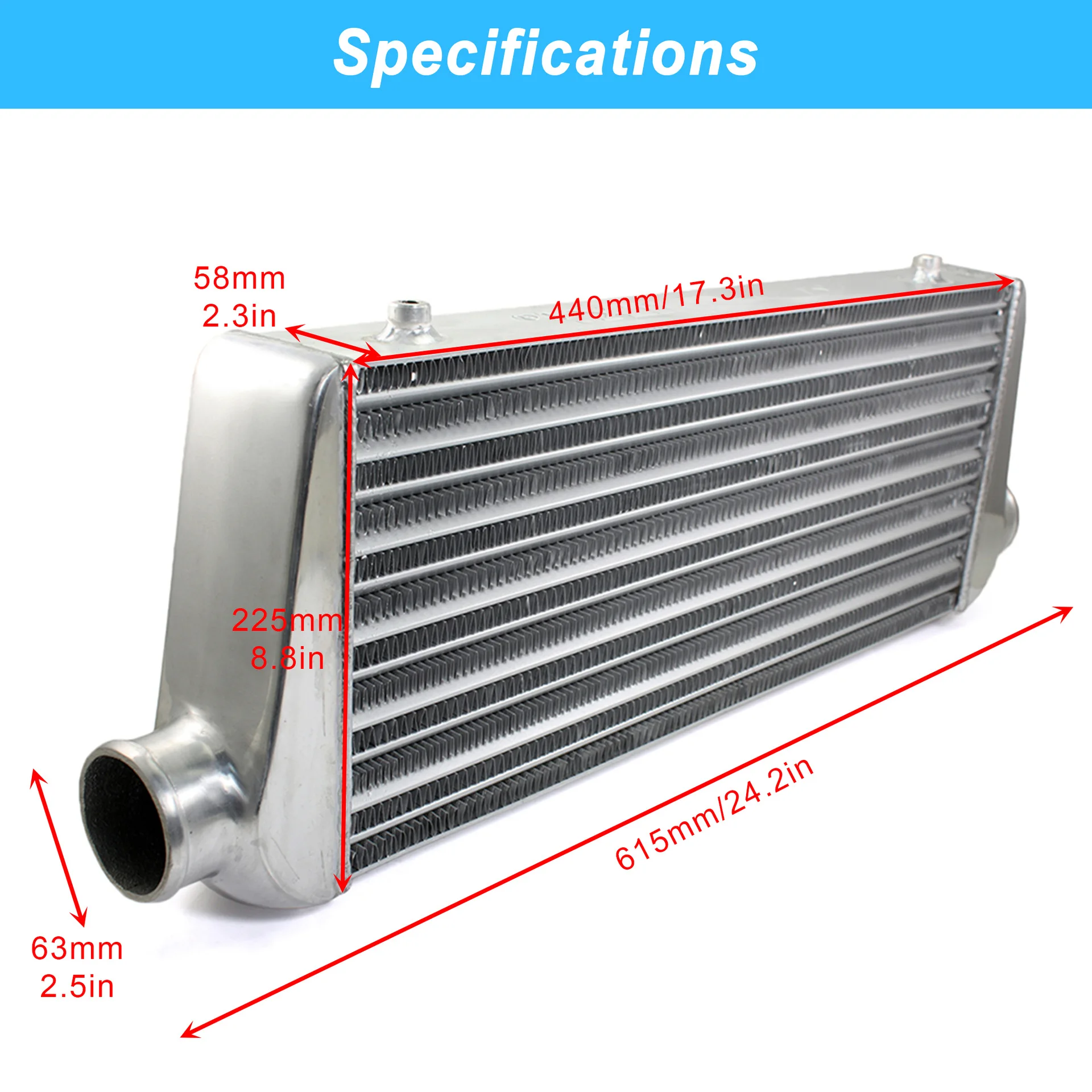 Automotive Intercooler Universal 440x225x58mm Aluminum Tubular Intake Turbine Cooling Radiator Modification