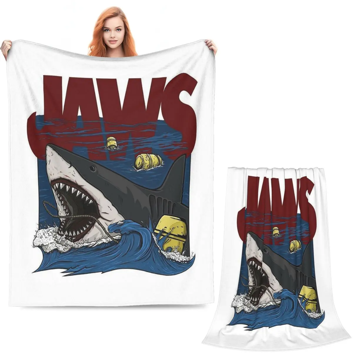 Jaws 50th Anniversary Logo Blanket Soft Warm Flannel Throw Blanket Cover for Bed Living room Picnic Travel Home Couch