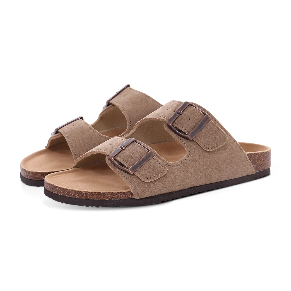 Comwarm Men's Cork Footbed Slides Sandals Arch Support Summer Outdoor Sandals with Adjustable Buckle Leisure Men Leather Slides