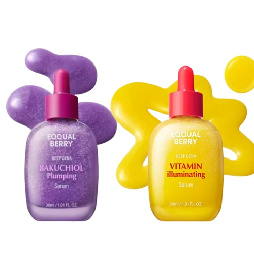 EQUALBERRY Cuidado de la piel facial: suero iluminador de vitamina, suero regordete BAKUCHIOL, desvanece las líneas finas, hidratante, iluminador