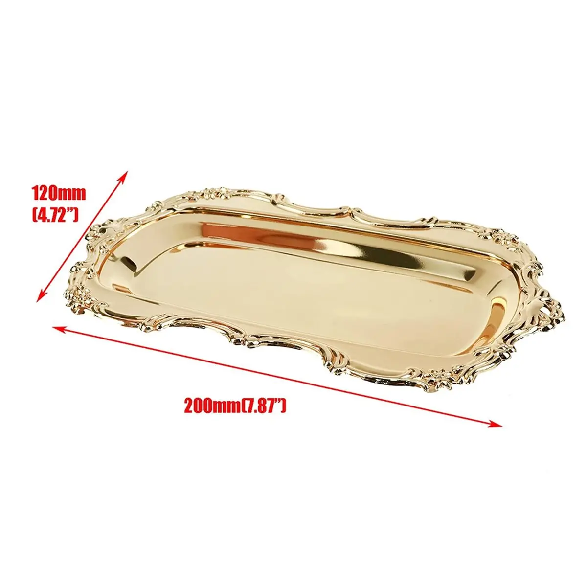 Elegant Metal Serving Tray for Desserts and Jewelry Storage, Floral Embossed Design