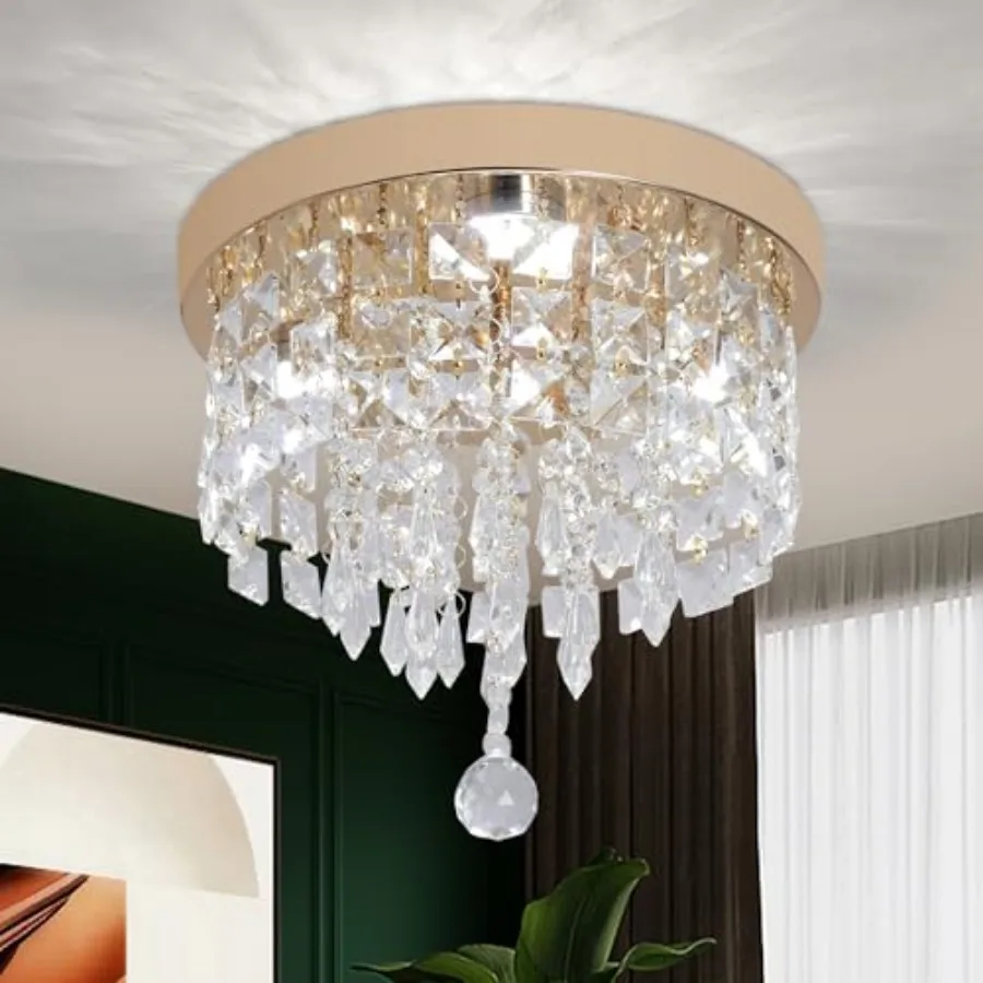 

Золотая хрустальная люстра-светильник для потолка, современный светодиодный светильник для спальни, гардеробной, ванной комнаты, прихожей, белый свет