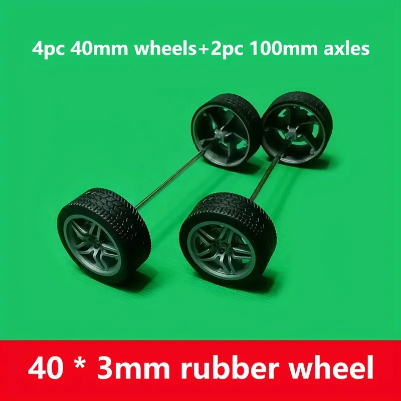Rubber wheel set with 40mm outer diameter and 3mm bore, matching axle Four-wheel drive engineering vehicle wheel spare parts