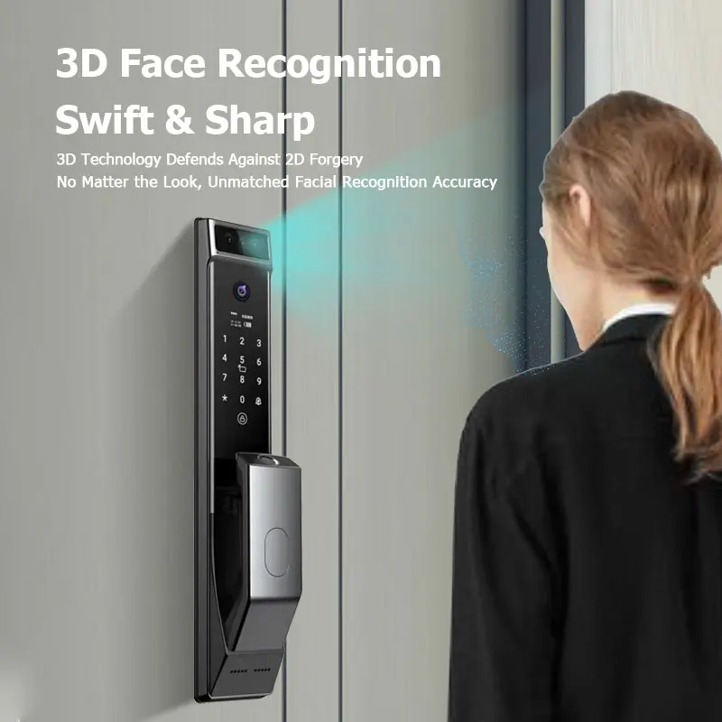 3D Face Recognition Digital Electronic Lock Fingerprint Password Key Card Tuya APP Unlock 24H Real-time Monitoring Smart Home