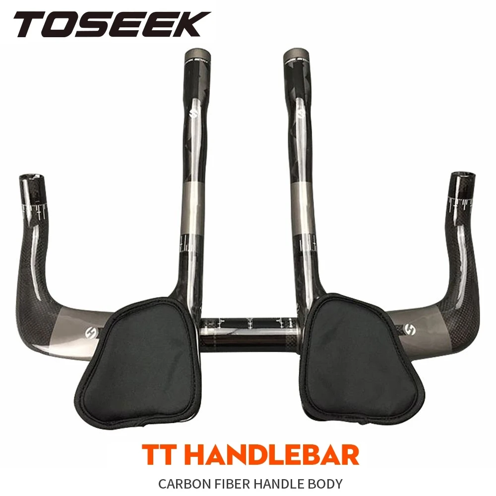 

TOSEEK Bicycle TT Handlebar with Rest Handlebar Carbon Fiber Road Bike TT Handle Bar 400/420/440MM Triathlon Rest Bar