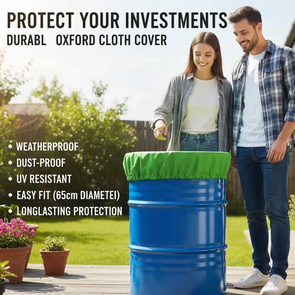 55 Gallon Drum Cover Lid Protector Adjustable Drawstring Waterproof Sun UV Protection For Outdoor Rain Barrel Container