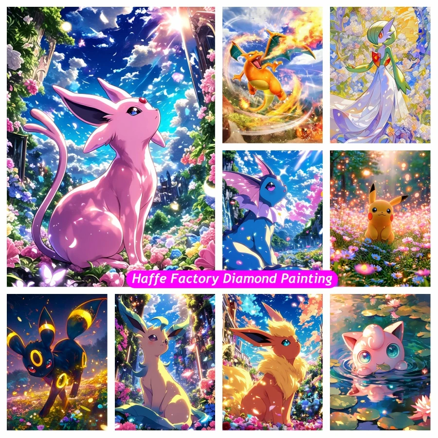 الخيال أرض الخيال البوكيمون الكرتون الماس اللوحة الفن لطيف بيكاتشو Eevee Charizard عبر غرزة نمط فسيفساء ديكور المنزل هدية