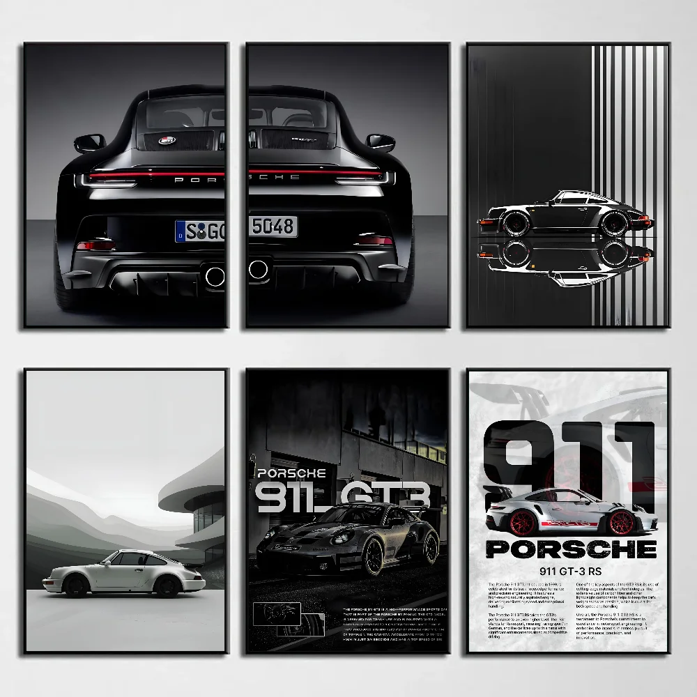 Pop Black And White German Luxury Sports Car Wall Art 911 GT3 RS Turbo Poster Paper Print Home Bedroom Entrance Bar Cafe Art Pai