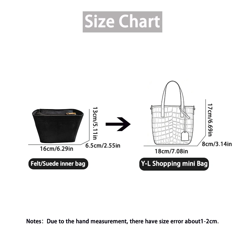 EverToner New Insert Bag for Y-L Shopping mini Linner Bag Portable Felt/Suede Organizer Multi-Pocket Storage Travel Accessory
