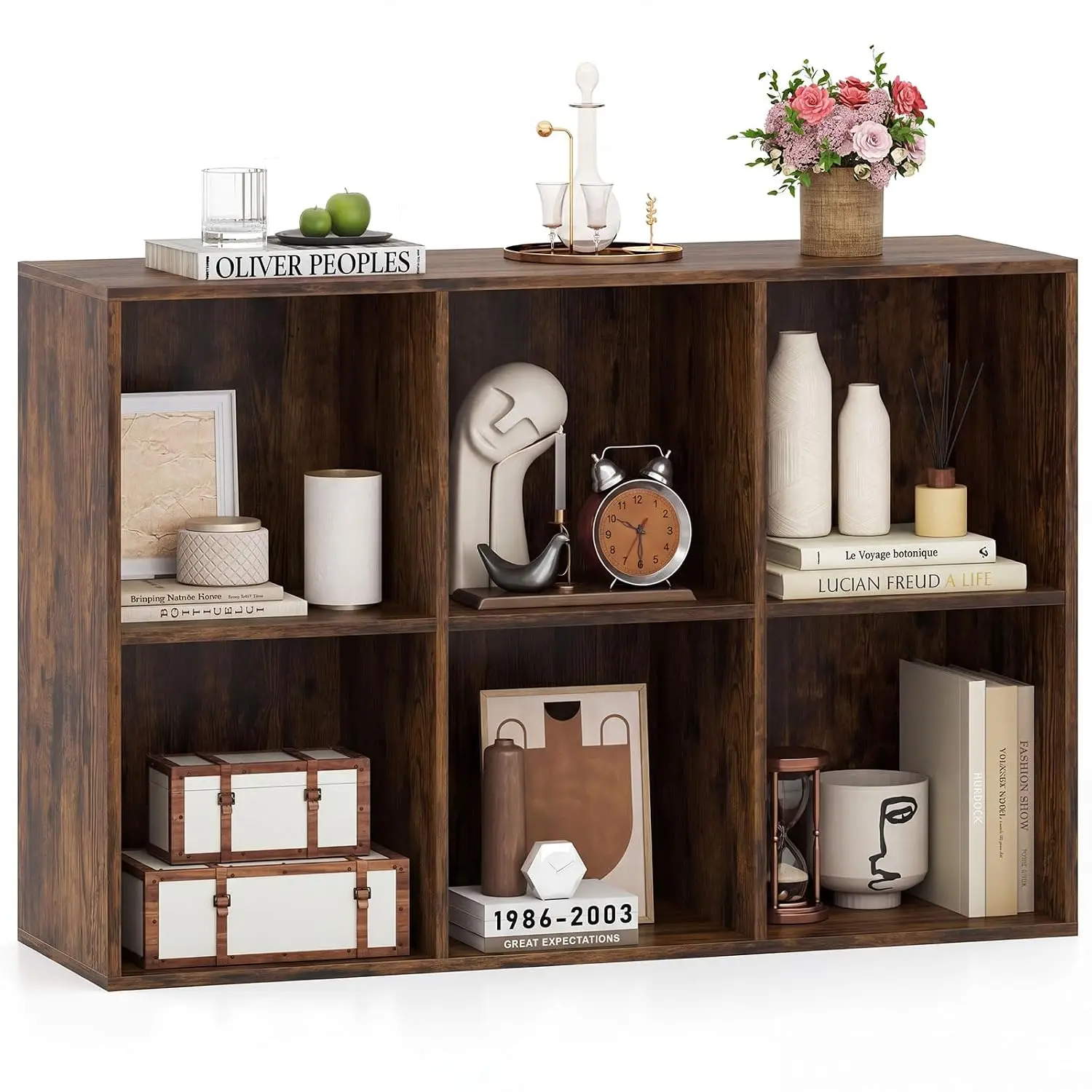 6-Cube Bookcase Horizontal Bookshelf With Open Shelves & Anti-Tipping Kits, Home Office Storage Shelf, Customized