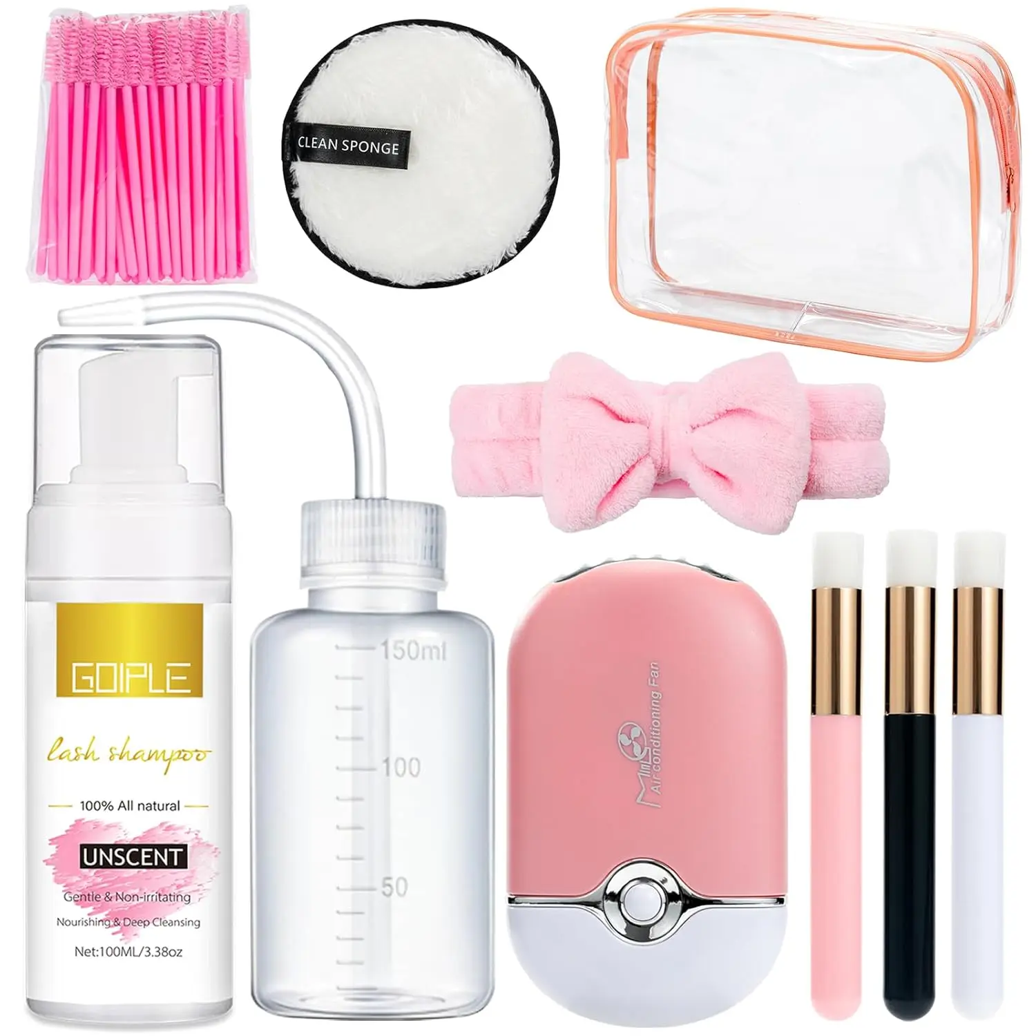 

Eyelash extension shampoo, facial cleanser, mousse eyelash remover, makeup bag, eyelash cleaning kit
