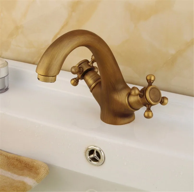 Brass Antique Faucet Bathroom Faucet Mixer in the Bathroom Washbasin Taps Mixer with Two Handles Deck Mounted Hot Cold Water