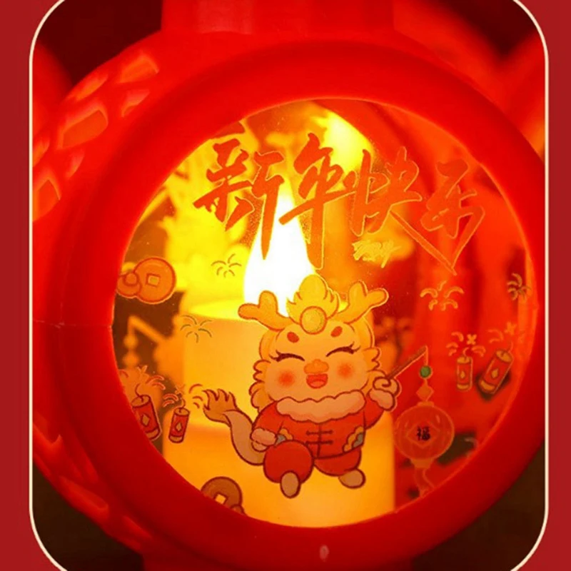 فوانيس قمرية صينية للعام الجديد ، فانوس رياح مستدير مضاء بإضاءة ليد ، مصباح يدوي لمهرجان التنين ، فانوس