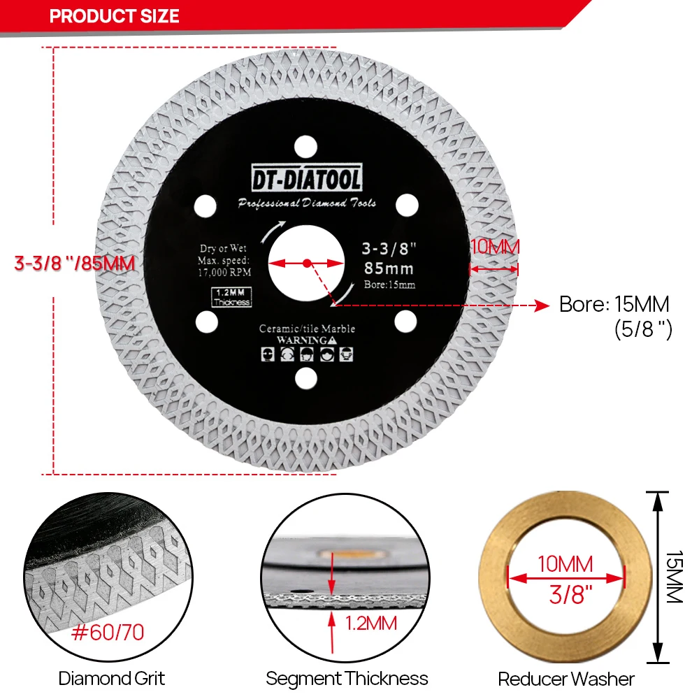 DT-DIATOOL 1pc 75-230mm Diamond Blade Cutting Disc X Mesh Turbo Rim Segment Saw Blade For Porcelain Ceramic Tile Marble