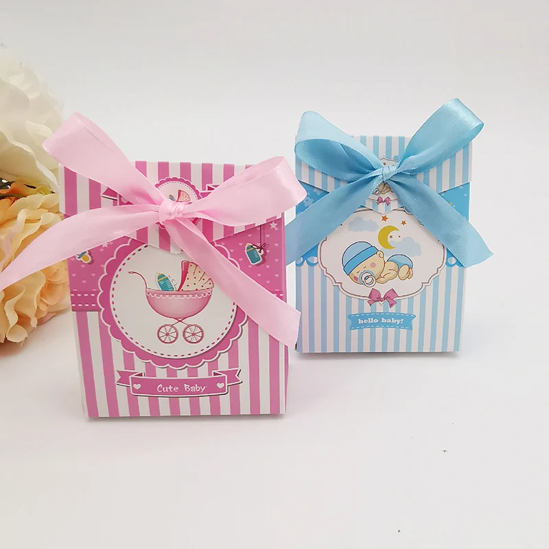 10/20Pcs Baby Dusche Cartoon Süßigkeiten Geschenk Box Mit Band Elefanten Baby Kinderwagen Geburtstag Gunsten Geschenk Verpackung box Baby Souvenirs – Detail 1