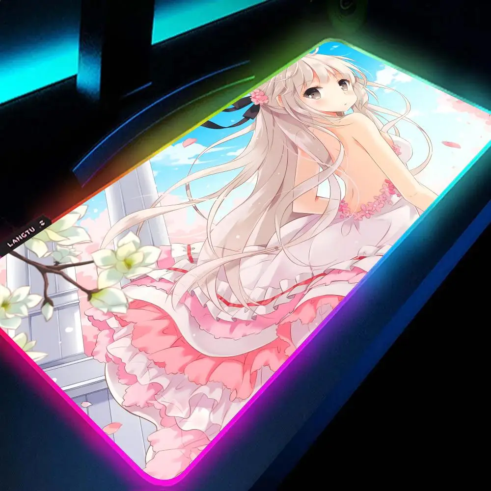 

Anime Girl Mouse Pad RGB Large Gaming Mouse Pad Non-slip Rubber Base Keyboard Pad Extra Large Luminous LED Mouse Pad