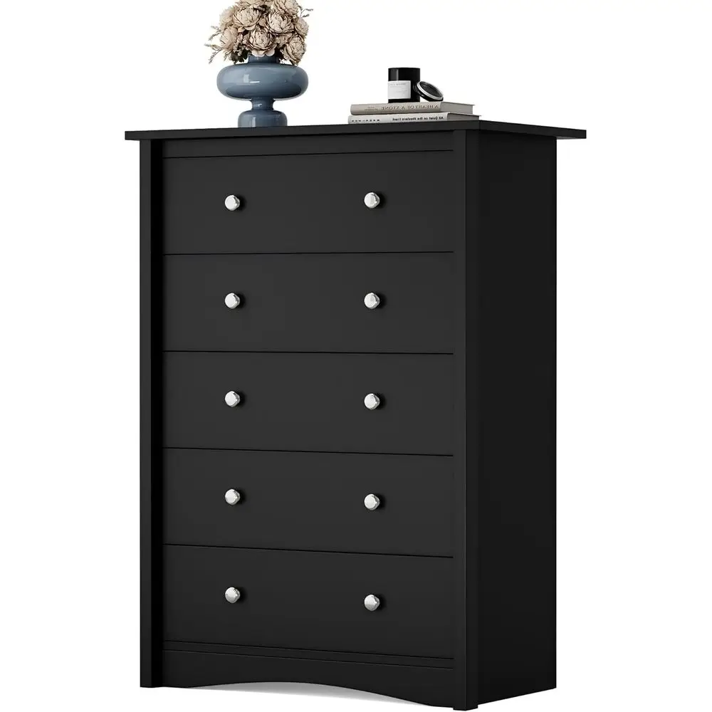 

Elegant Tall Dresser, 5 Drawer Bedroom Set, Cherry Dressers, Wooden Storage, TV Console for Living Room, Black Closets, Hallway
