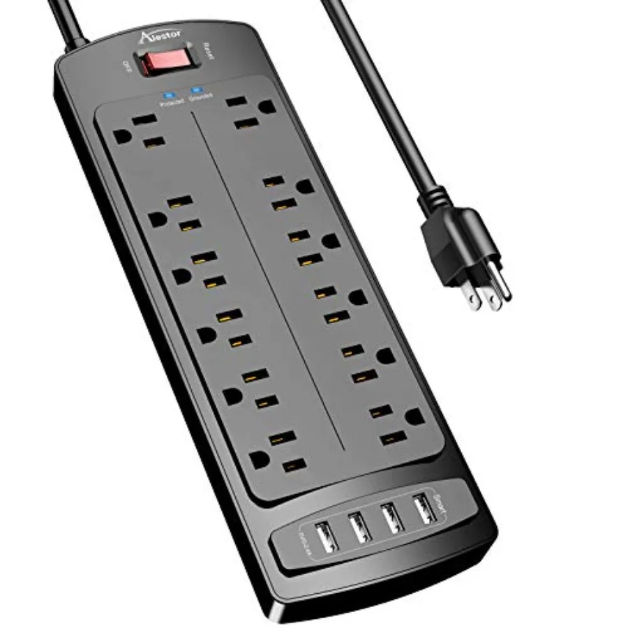 

Удлинитель-разветвитель с защитой от перенапряжения, 12 розеток и 4 USB-порта, 1875 Вт/15 А, 2700 Джоулей, сертифицирован ETL