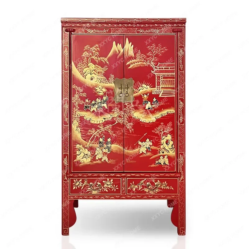 XX New Chinese gold-painted wardrobe painted solid wood bedroom locker