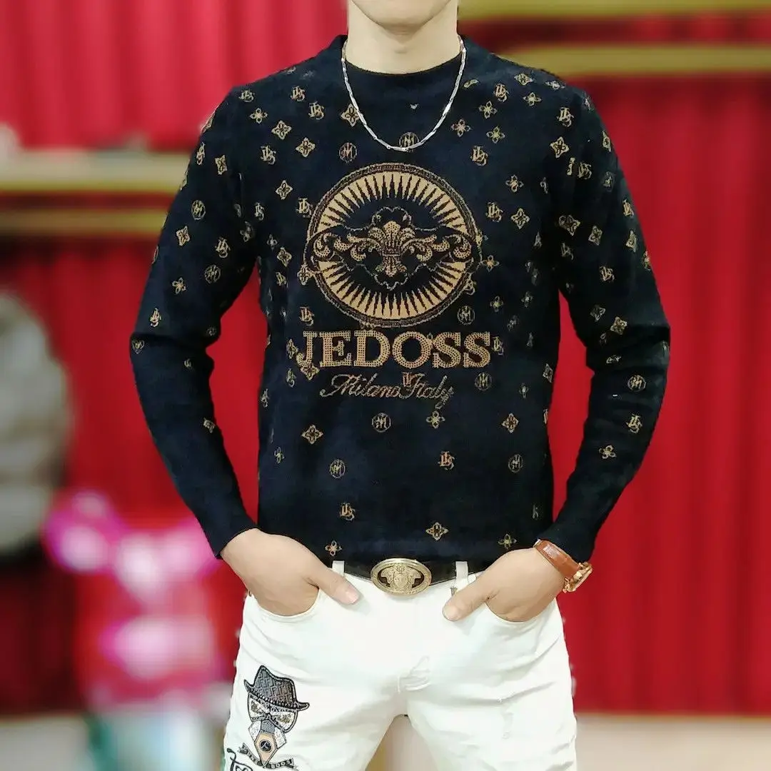 

Мужской вязаный свитер с круглым вырезом, длинный рукав, осенне-зимний, модный, теплый базовый слой, европейский стиль, 60623