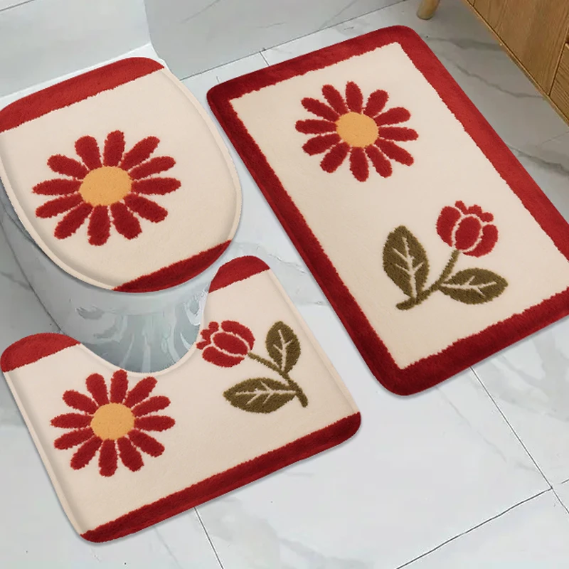 Summer Fresh Floral Pattern Bathroom Anti Slip Mat, Entrance Door Mat, Shower Room Small Carpet, Toilet Water Absorbing Foot Mat