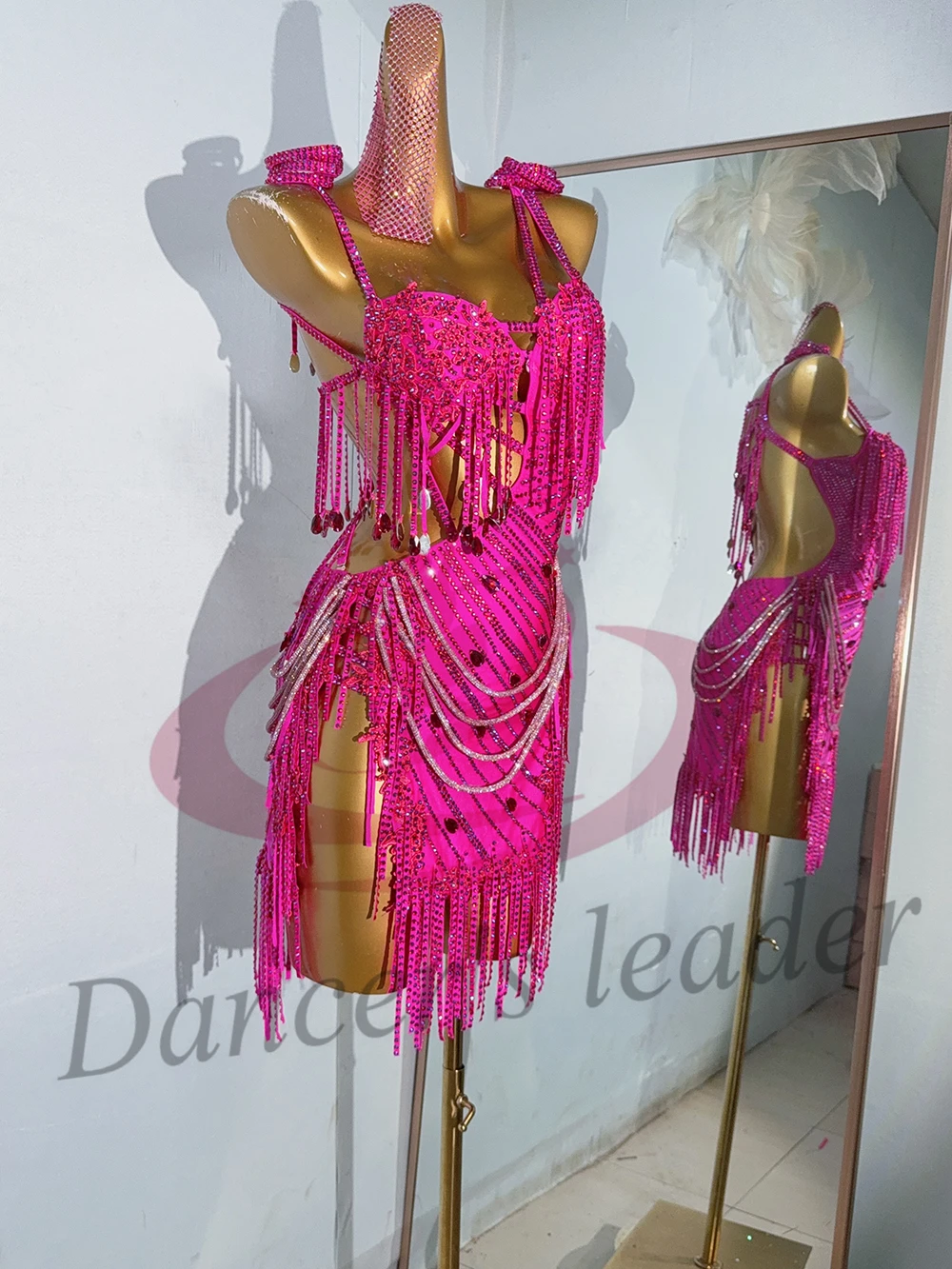 Latin dansjurk voor volwassenen en kinderen AB Stone High-End Aangepaste Diamond Strap Dress Tango Professionele dameskleding