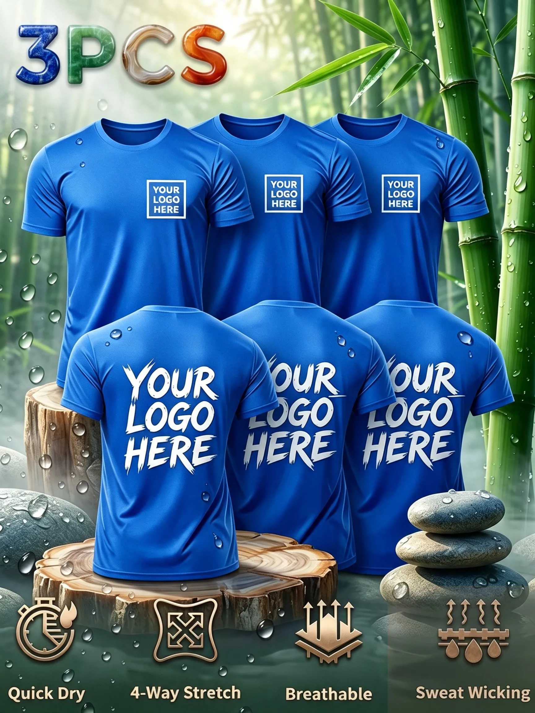 [3pcs Customization Set] Personalized Men'S T-Shirt, Short Sleeve Top, Summer, Customizable Logo on Chest And Back with Text