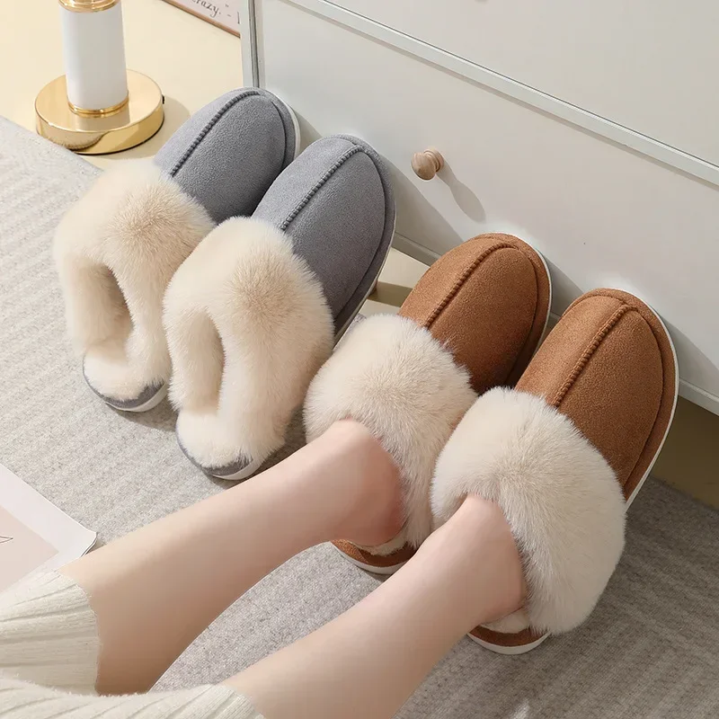 Fuzzy Home Slipper Women Winter Warm Fur Plush Non Slip Indoor Female Man Male Lazy Footwear Bedroom House Room Shoe Grip Flat