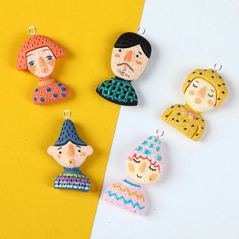 10Pcs Stylish Cartoon Graffiti Avatar Resin Pendants Creative Character Flatback Charms Handcraft Findings For Earrings Keychain